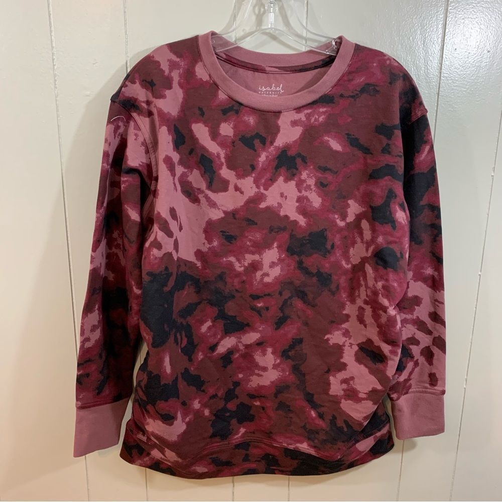 Isabel Maternity Burgundy Multi Animal Print Long Sleeve Crew Sweatshirt S NEW